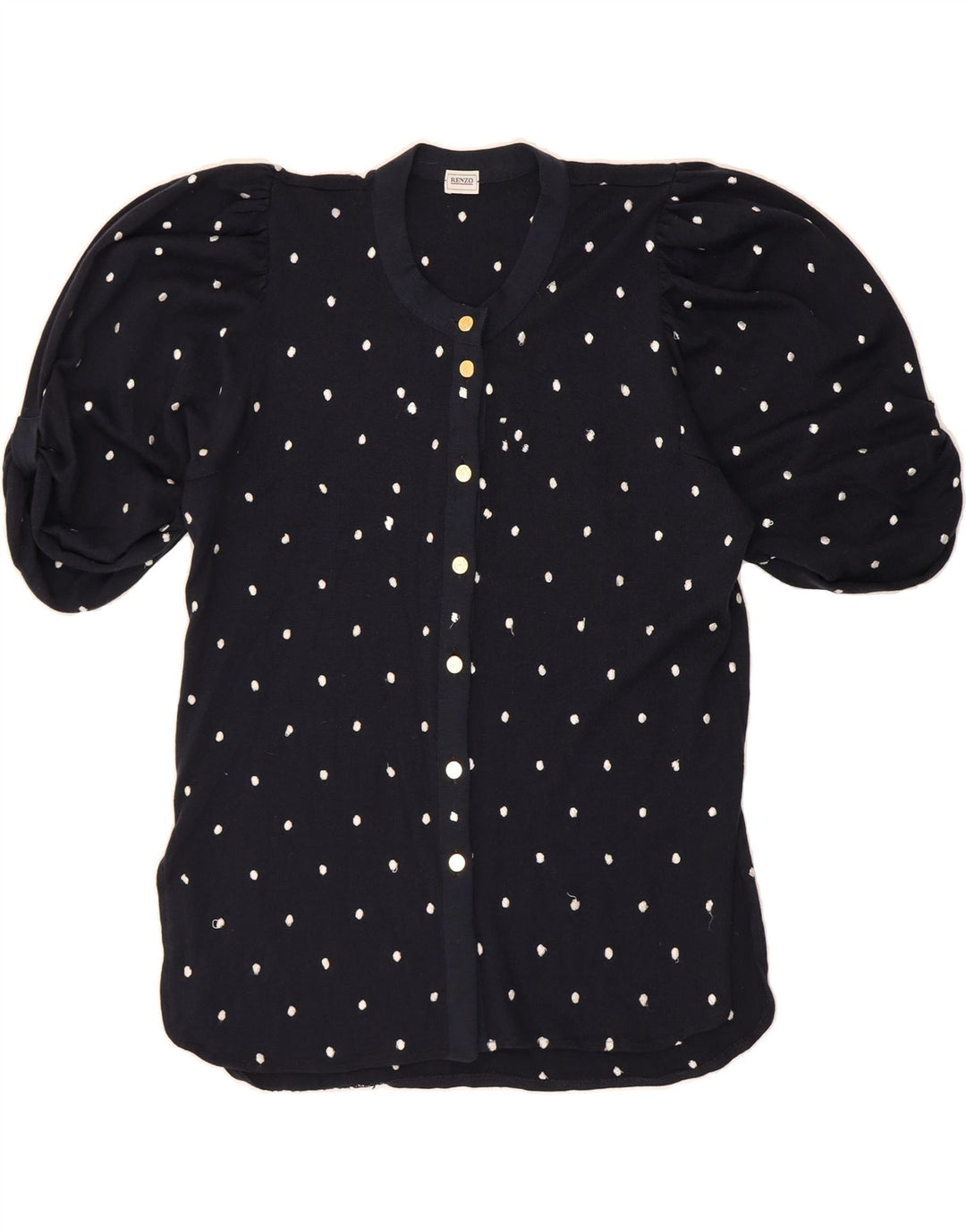 RENZO Womens Short Sleeve Shirt Blouse EU 40 Medium Navy Blue Polka Dot Vintage Renzo and Second-Hand Renzo from Messina Hembry 