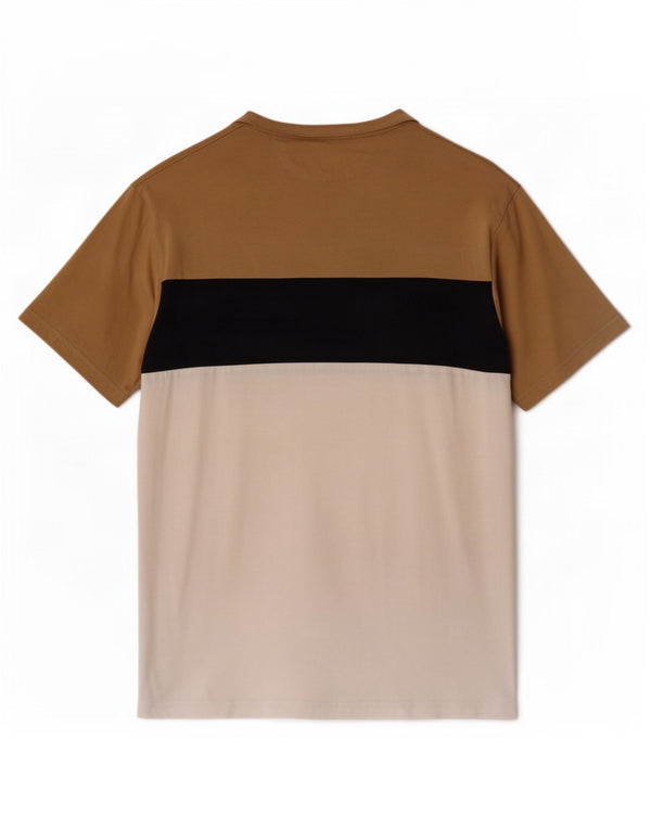 Zara Mens T-Shirt Top Medium Beige Colourblock Cotton