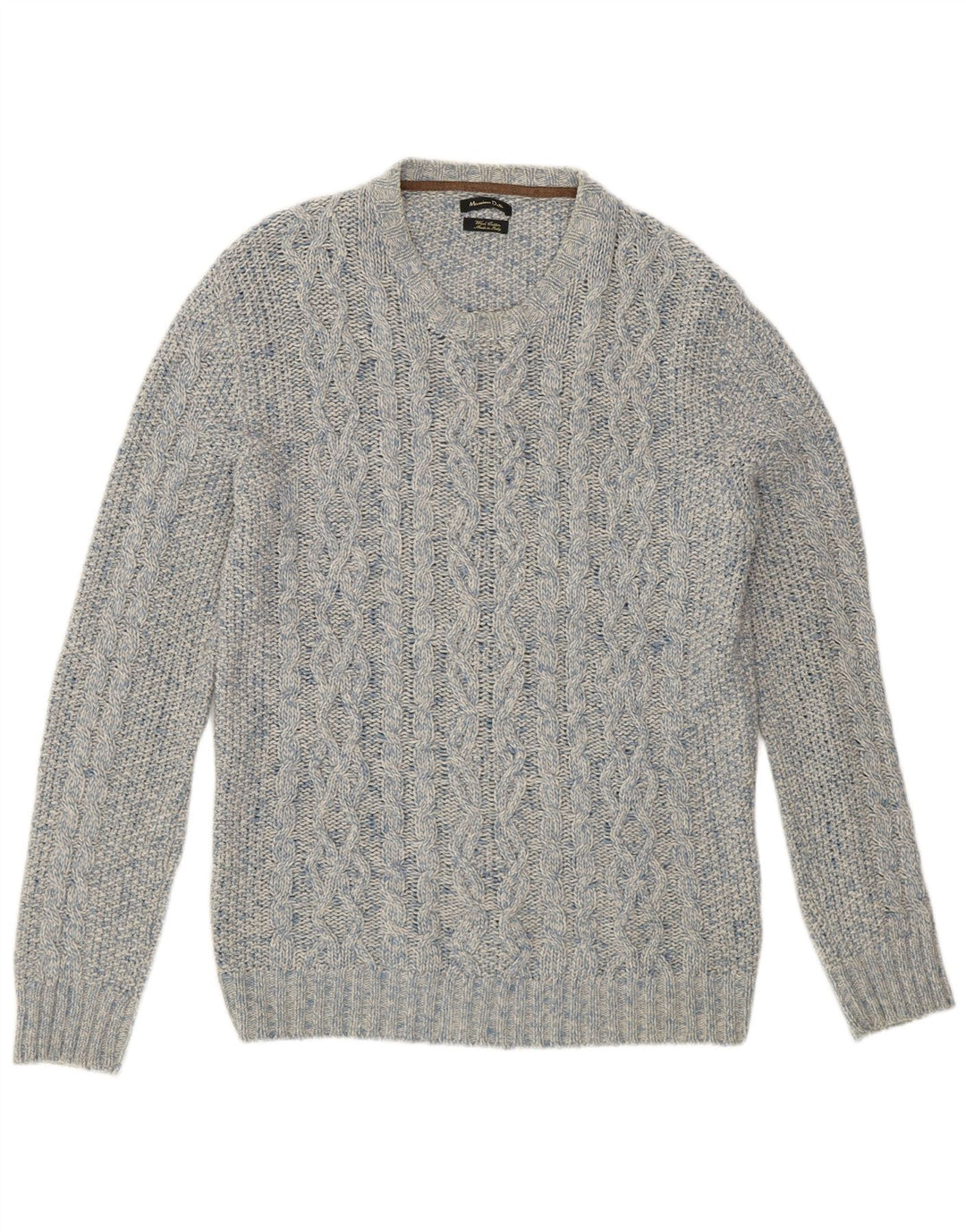 Massimo Dutti Maglione da uomo girocollo in lana grande blu screziato