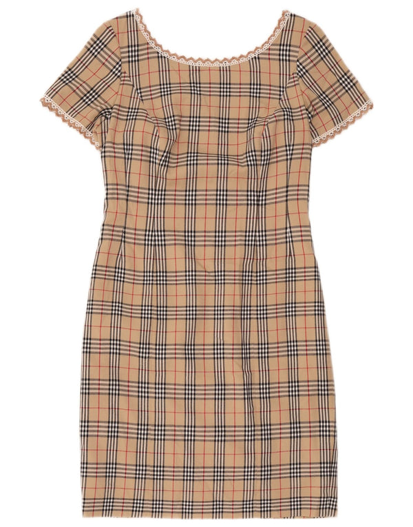 Abito tubino vintage da donna UK 12 scozzese medio beige