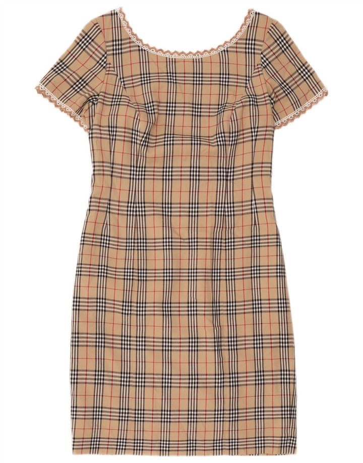 Abito tubino vintage da donna UK 12 scozzese medio beige