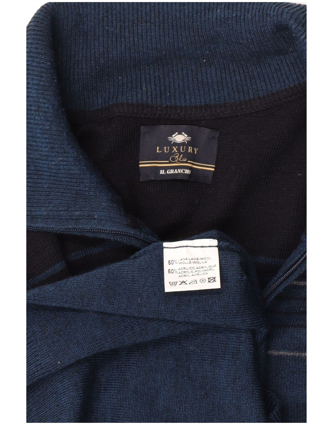 Maglione da uomo con zip e collo Il Granchio Lana color block medio blu navy