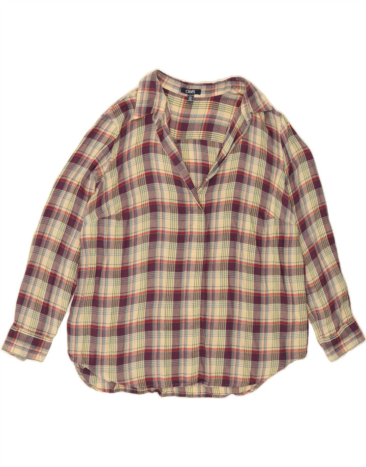 CHAPS Womens Oversized Pullover Flannel Shirt UK 20 2XL Beige Plaid Vintage Chaps and Second-Hand Chaps from Messina Hembry 