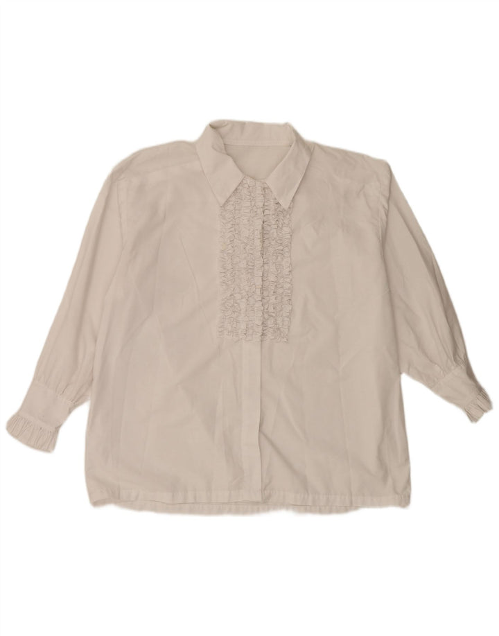 Camicetta camicia vintage da donna con volant sul davanti UK 20 2XL bianca