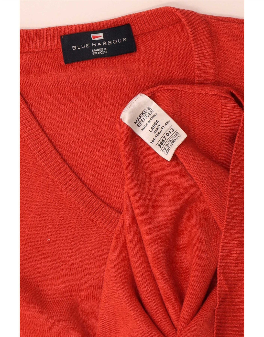 Marks & Spencer Maglione da uomo con scollo a V blu Harbour Grande acrilico rosso
