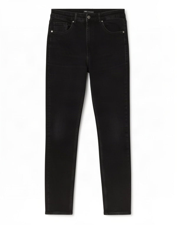 Jeans skinny a vita alta da donna Zara EU 42 Large W32 L30 cotone nero