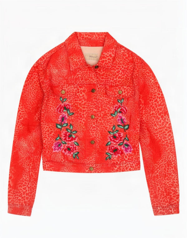 Blumarine Womens Denim Jacket IT 40 Small Red Animal Print