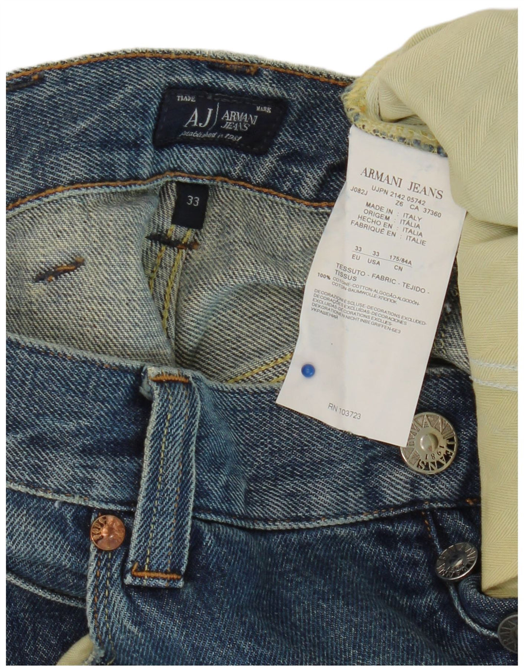 Jeans dritti regolari da uomo ARMANI W33 L34 cotone blu