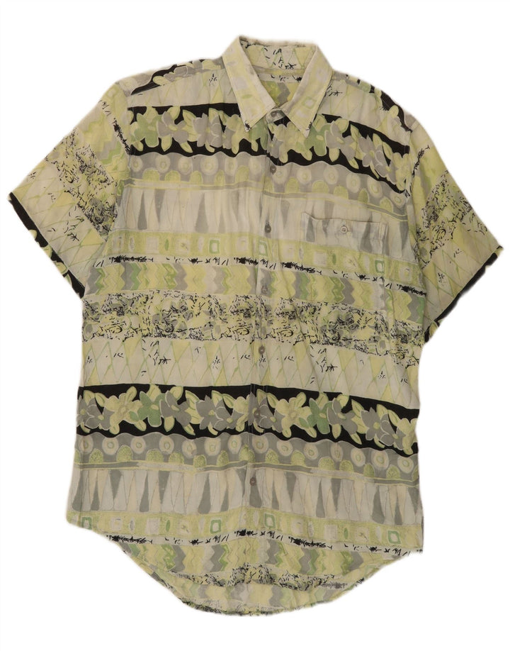 Camicia vintage da uomo a maniche corte verde medio geometrica