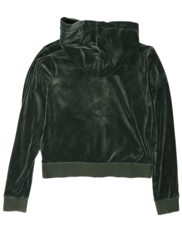 Maglione con cappuccio e zip in velluto corto da donna Juicy Couture UK 14 Verde medio