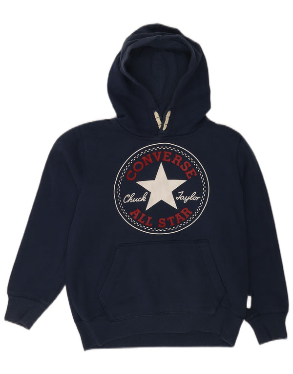 Converse Boys Hooded Graphic Hoodie Jumper 8-9 Years Small Navy Blue Cotton