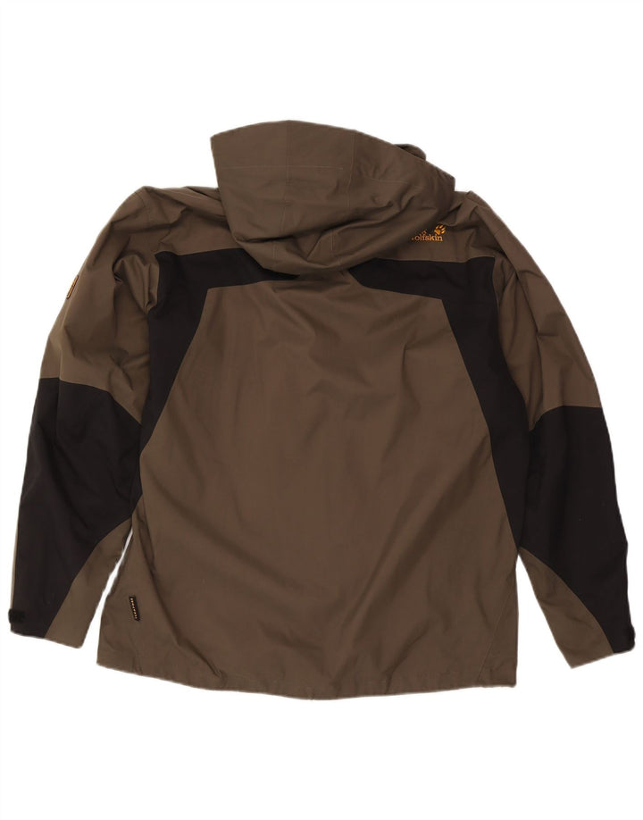 Giacca antipioggia con cappuccio da uomo Jack Wolfskin UK 36/38 Medium Khaki Colourblock