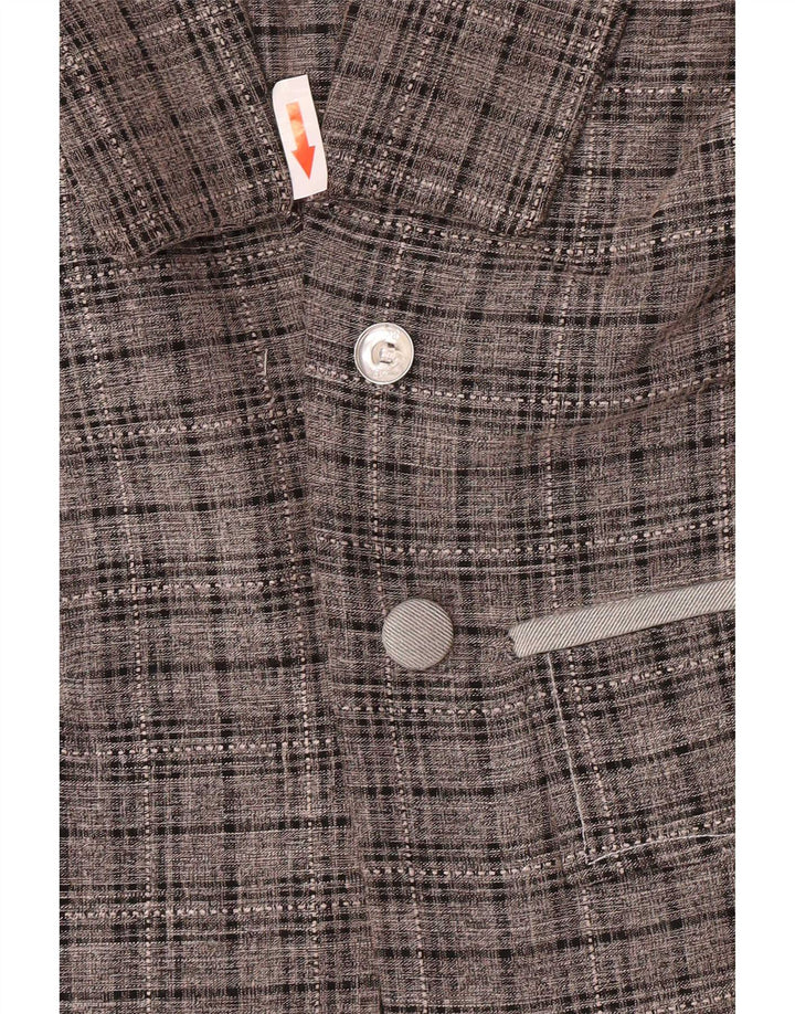 Giacca blazer aperta da donna lunga vintage UK 14 scozzese grigio medio
