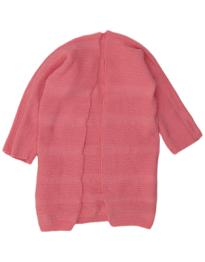Maglione cardigan aperto lungo da donna VINTAGE UK 14 Rosa medio