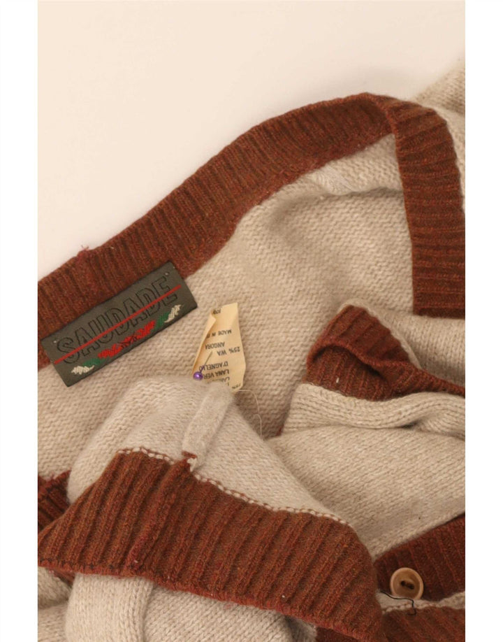 Maglione cardigan da uomo vintage piccolo beige a rombi/lana diamante