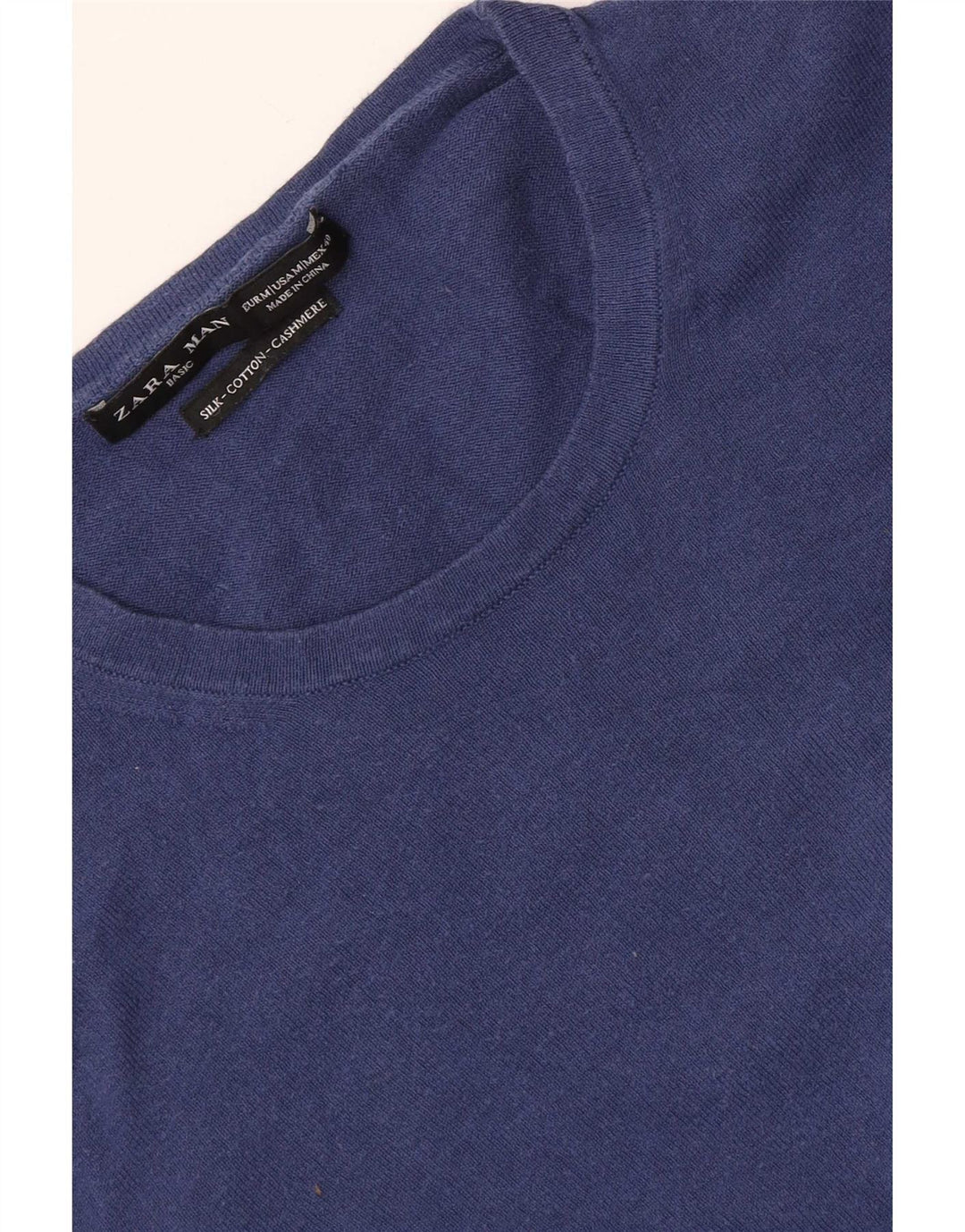 Maglione maglione girocollo da uomo Zara in seta blu navy medio