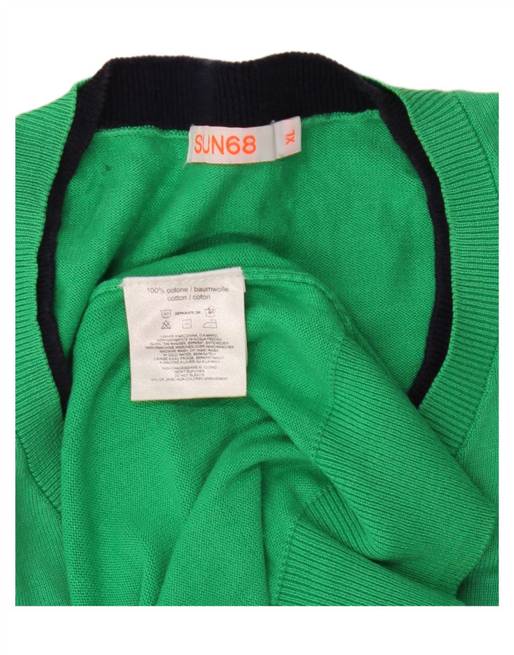 Maglione da uomo con scollo a V Sun68 XL in cotone verde
