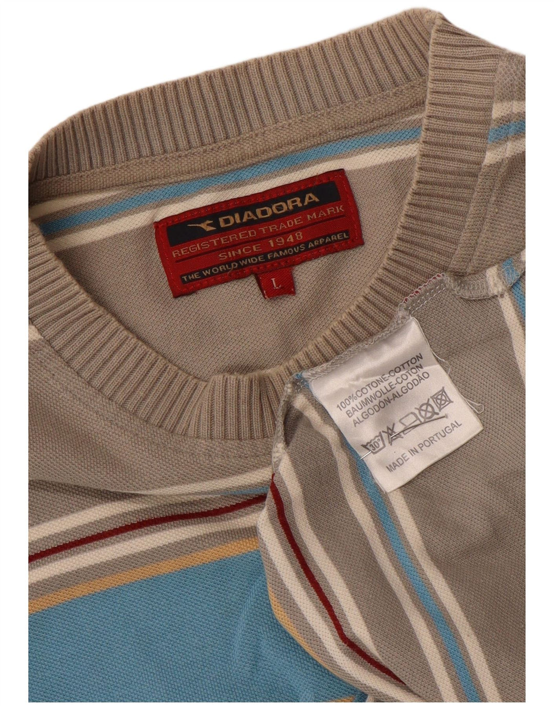 T-shirt Diadora Uomo Top Large in Cotone a Righe Grigie
