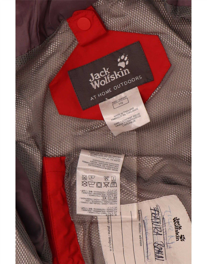 Giacca antipioggia con cappuccio per ragazzi Jack Wolfskin 4-5 anni Poliammide color block rosso