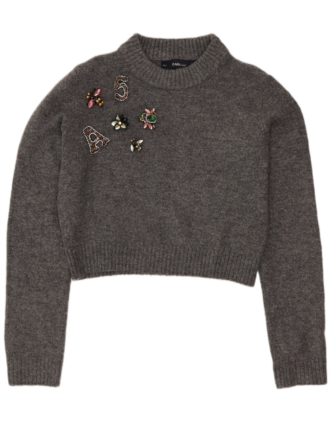 Maglione girocollo con grafica oversize da donna Zara UK 10 piccolo grigio