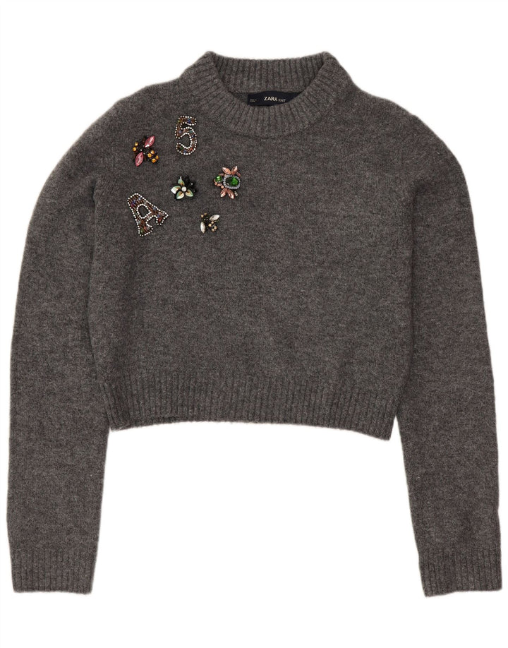 Maglione girocollo con grafica oversize da donna Zara UK 10 piccolo grigio