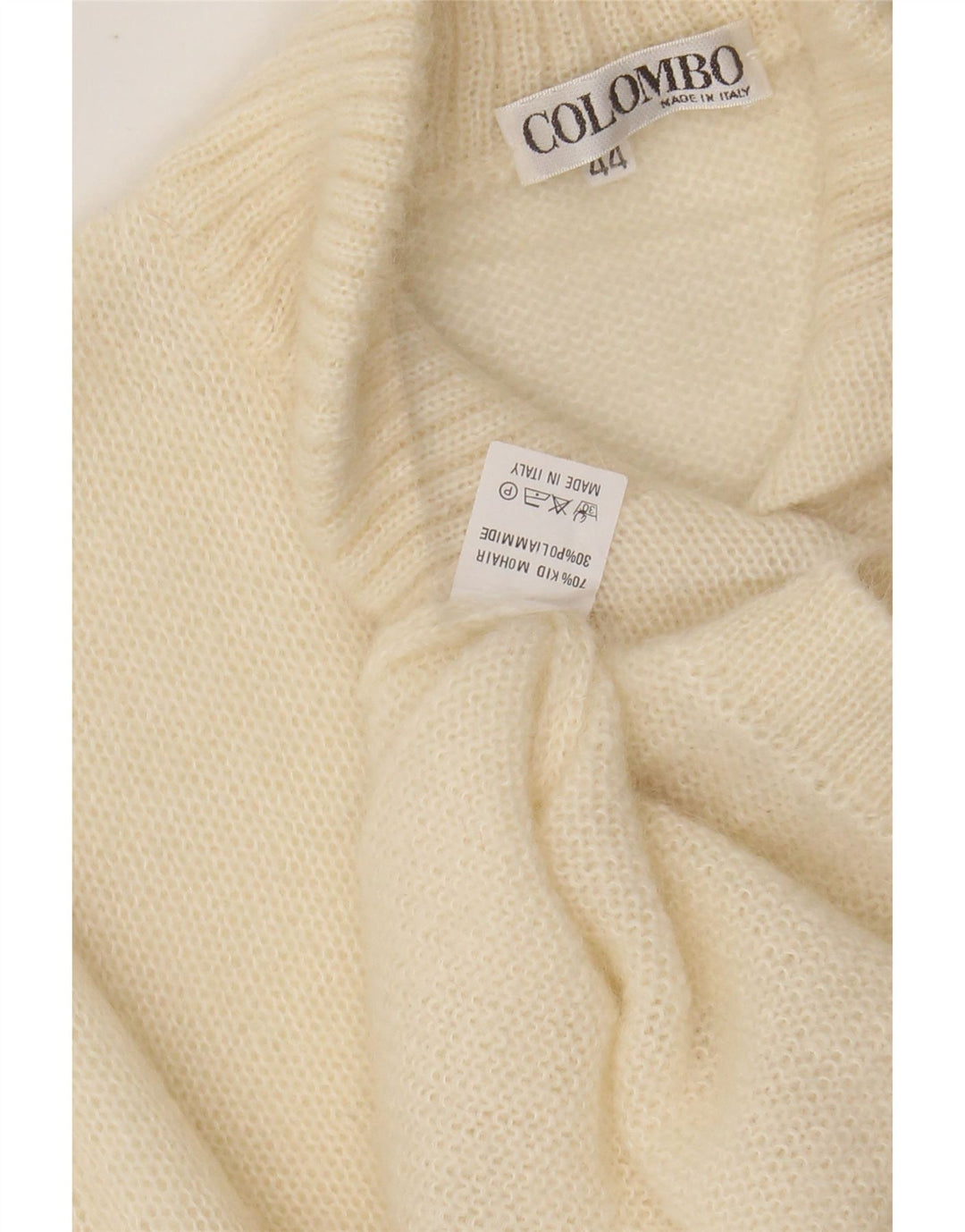 COLOMBO Maglione da donna con collo a bottoni IT 44 Mohair bianco sporco medio