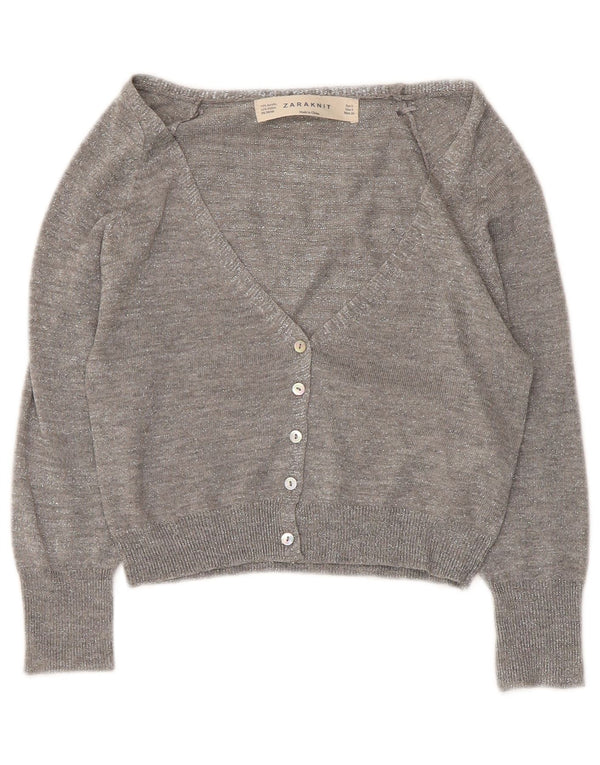 Maglione Bolero con maniche a 3/4 da donna Zara UK 10 piccolo acrilico chiazzato grigio