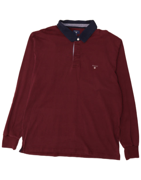 Polo da rugby da uomo a maniche lunghe GANT 4XL in cotone color block bordeaux