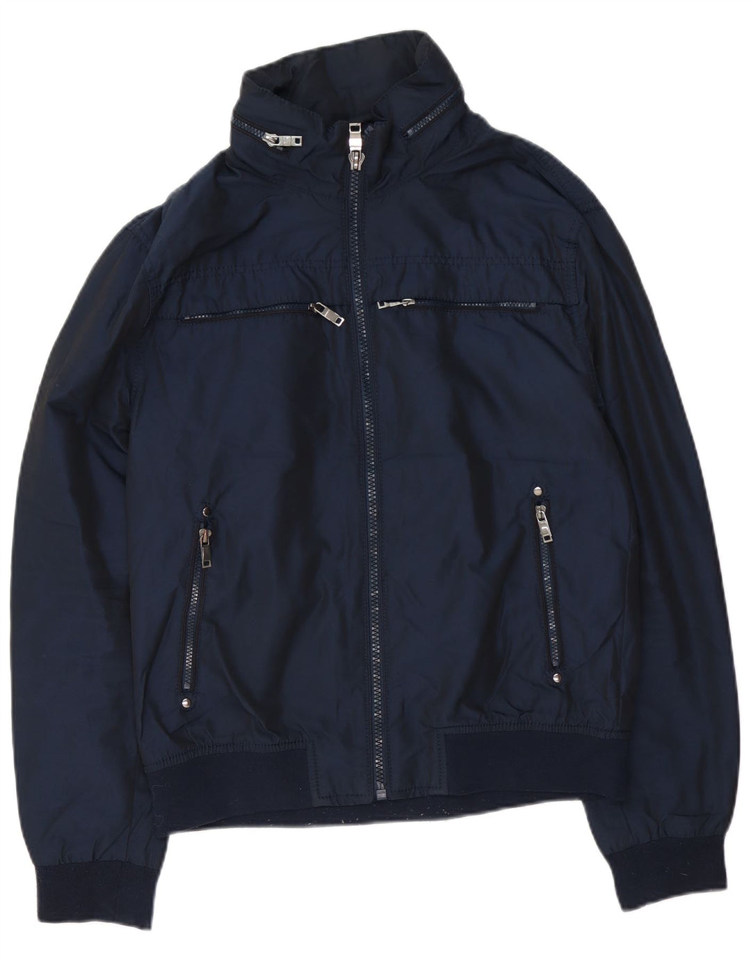 Giubbotto bomber con cappuccio da uomo Zara UK 42 XL poliestere blu navy