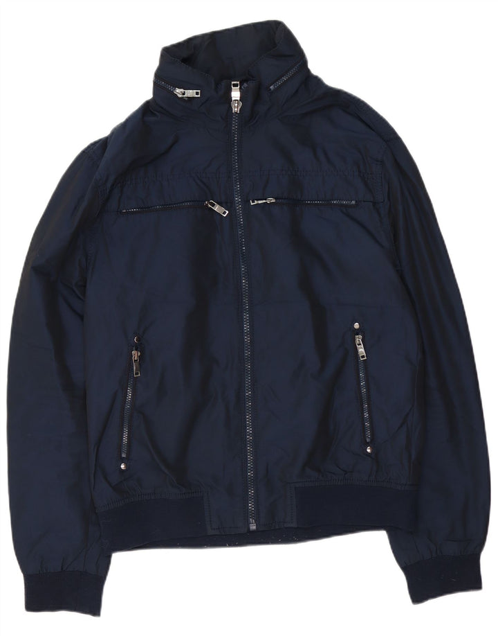 Giubbotto bomber con cappuccio da uomo Zara UK 42 XL poliestere blu navy
