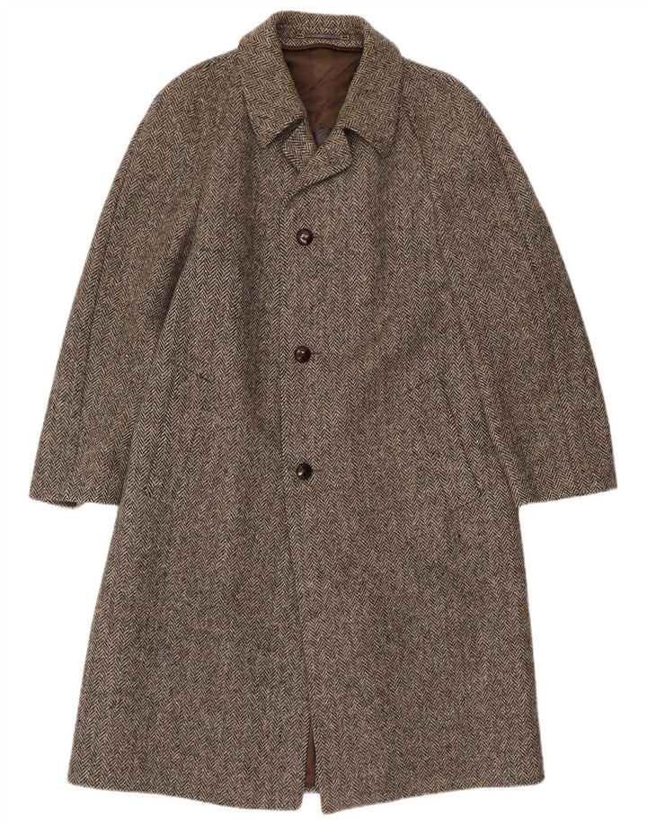 Cappotto da uomo Crombie UK 36 Small Marrone a spina di pesce in lana nuova