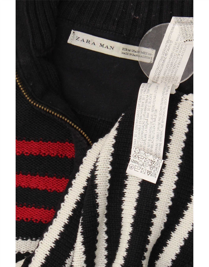 Maglione Zara da uomo con zip e collo in cotone a righe medie blu navy