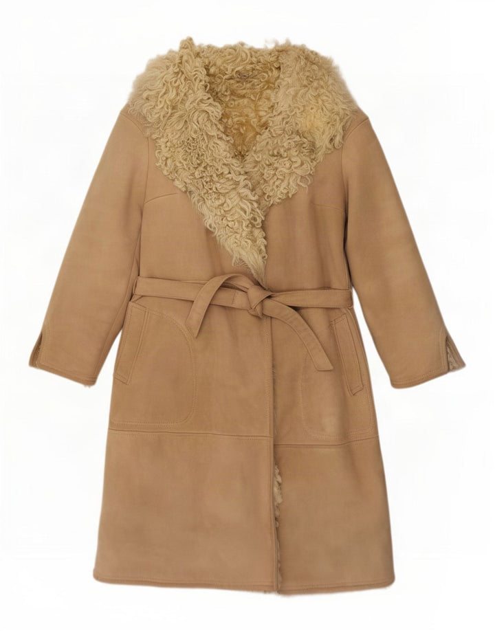 Cappotto in shearling vintage da donna UK 8 piccolo beige