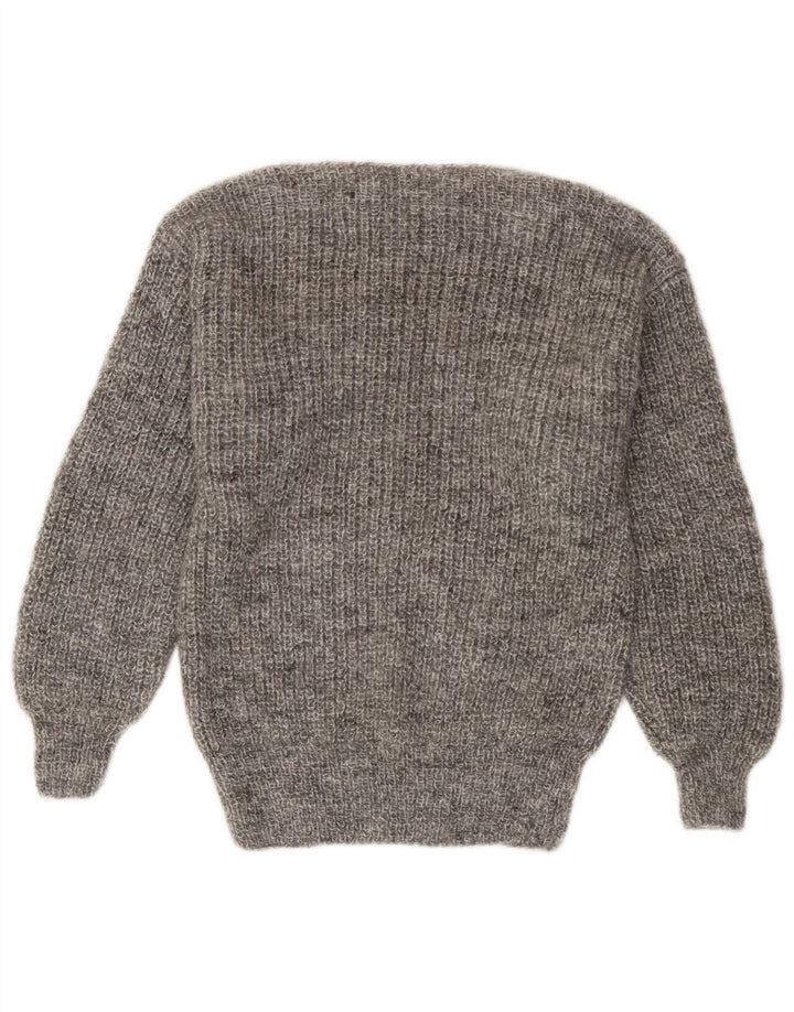 Maglione maglione vintage da donna con scollo a barca UK 12 Grigio medio chiazzato