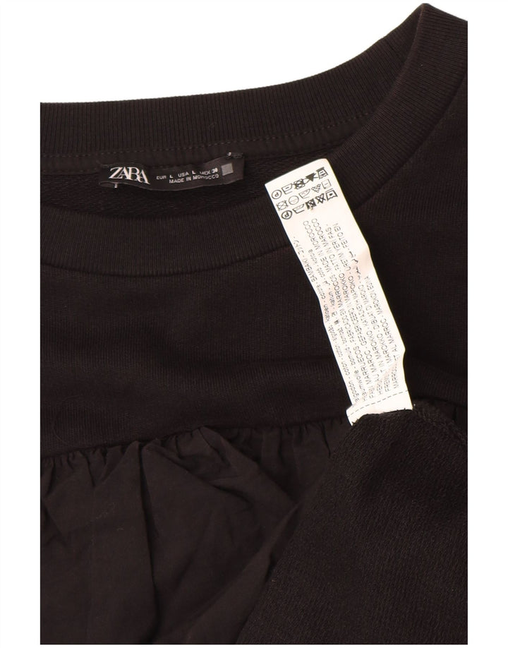 Felpa corta da donna Zara UK 16 grande cotone nero