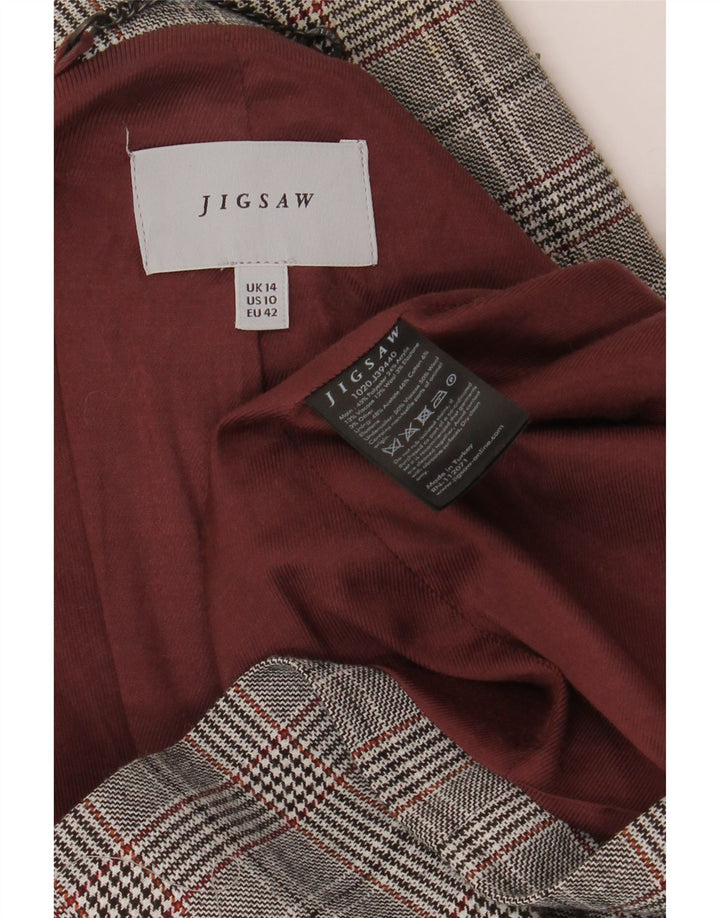 Giacca blazer doppiopetto da donna JIGSAW UK 14 grande pied de poule grigio