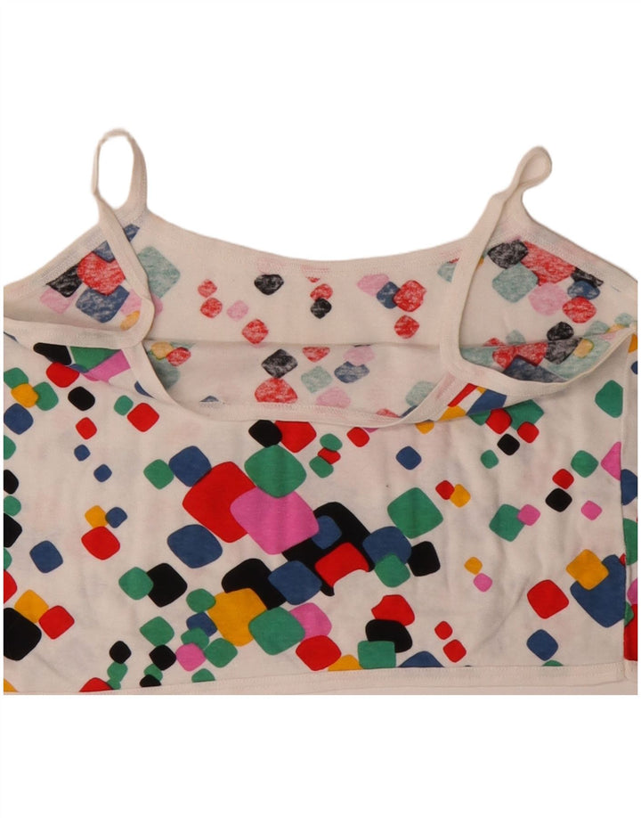 Canottiera corta da donna VINTAGE UK 10 piccola geometrica multicolore
