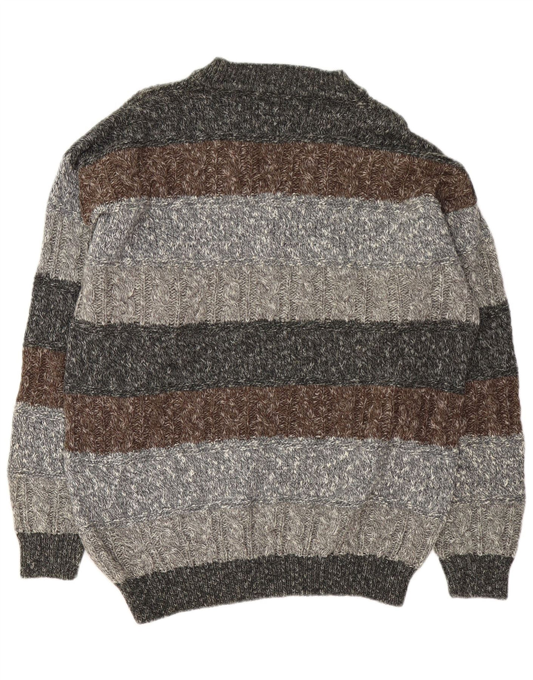 Maglione vintage da uomo con scollo a V XL in lana a righe grigie