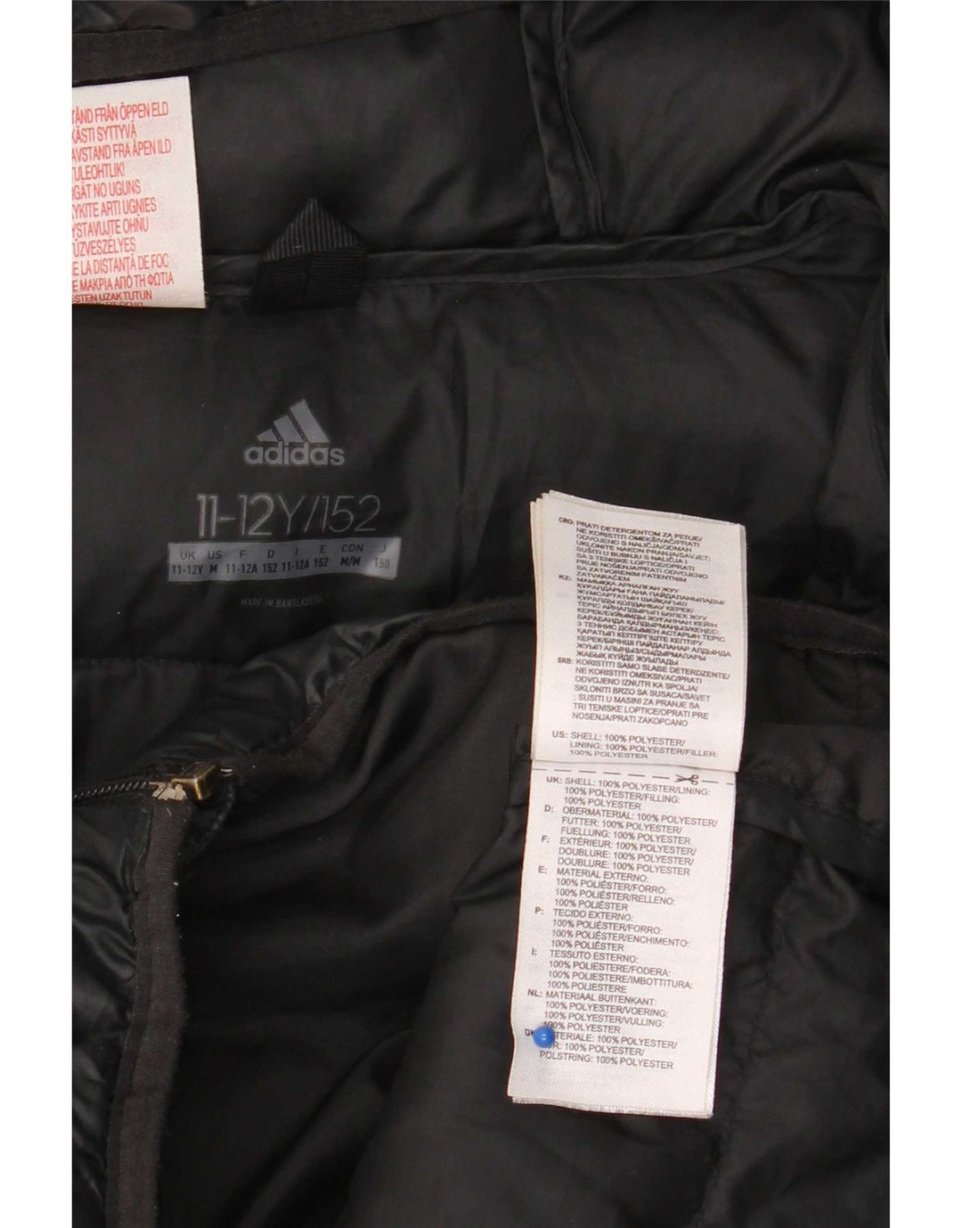Giacca imbottita con cappuccio Adidas da ragazzo 11-12 anni in poliestere nero