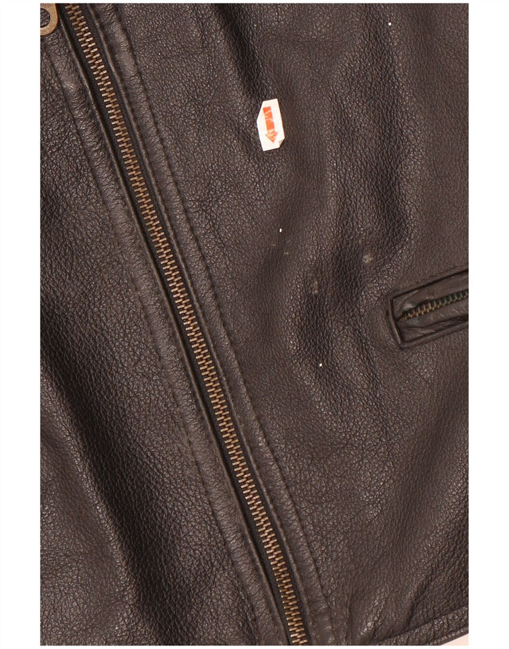 Gilet in pelle regolare da uomo vintage in pelle nera media