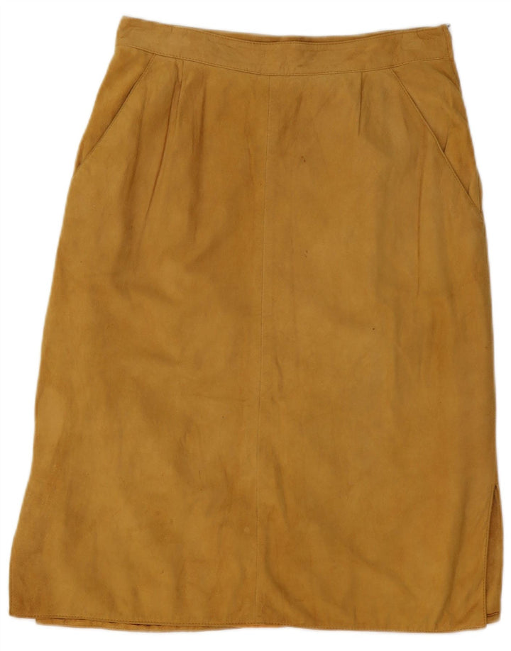 Gonna vintage in pelle scamosciata da donna W28 beige medio