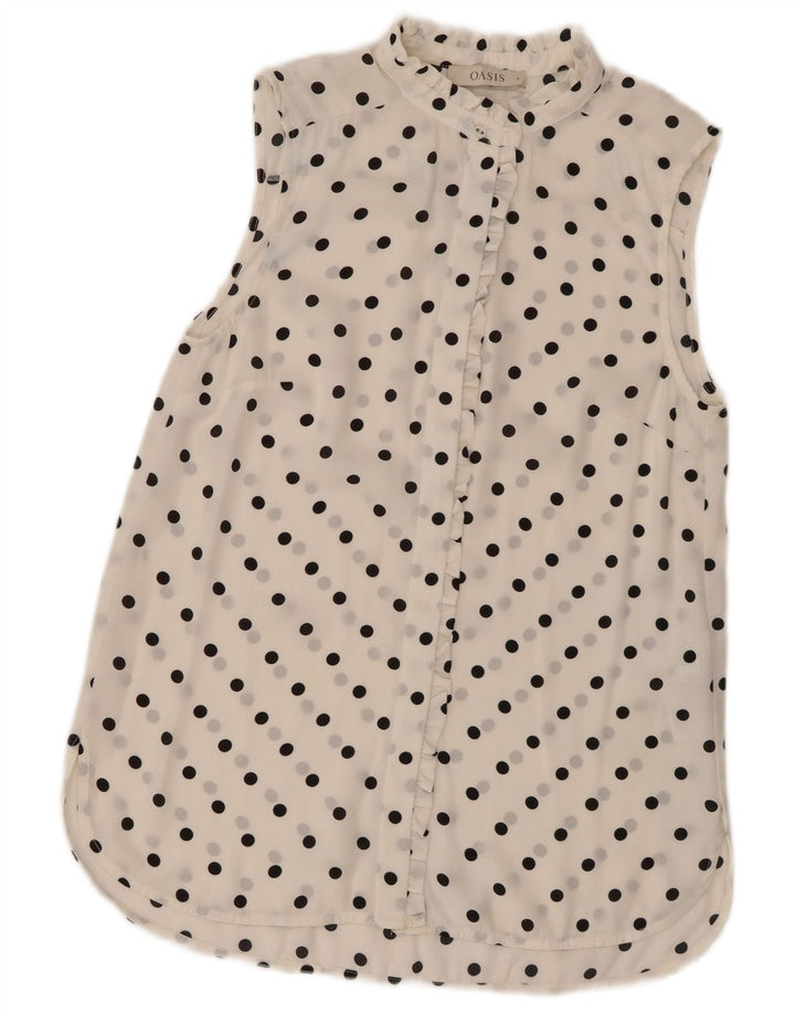 Camicetta senza maniche da donna Oasis UK 8 Piccolo poliestere bianco a pois