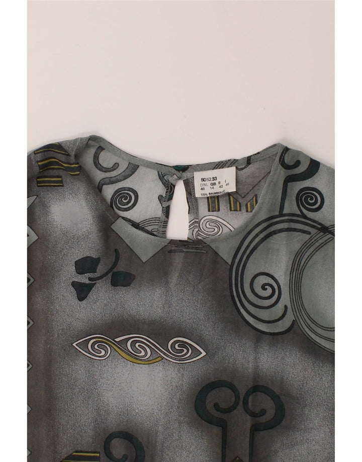 VINTAGE Womens Abstract Pattern Blouse Top UK 14 Large Grey Cotton Vintage Vintage and Second-Hand Vintage from Messina Hembry 