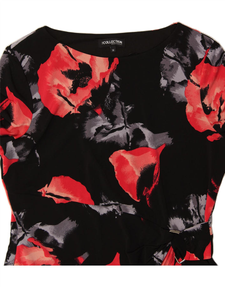 DEBENHAMS Womens Sheath Dress UK 14 Medium Black Floral Polyester Vintage Debenhams and Second-Hand Debenhams from Messina Hembry 