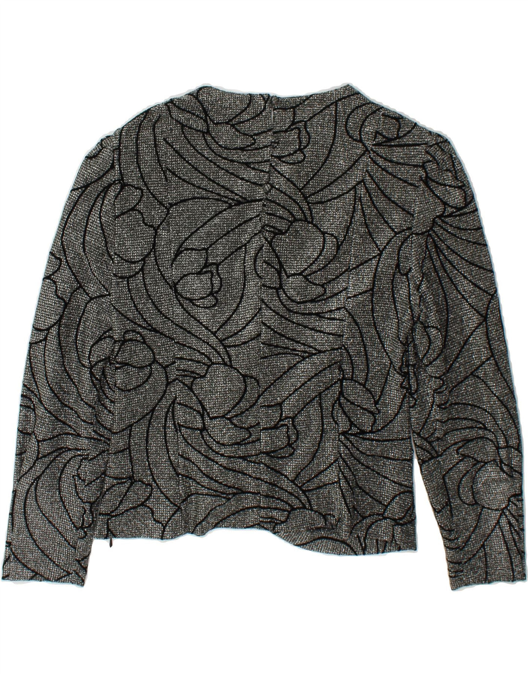 VINTAGE Womens Long Sleeve Blouse Top UK 14 Medium Grey Floral Acetate Vintage Vintage and Second-Hand Vintage from Messina Hembry 