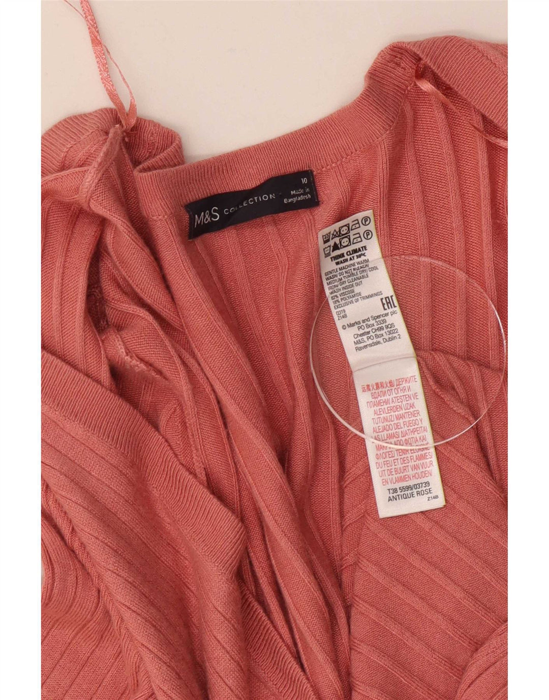 Maglione cardigan aperto lungo da donna Marks & Spencer UK 10 piccolo rosa
