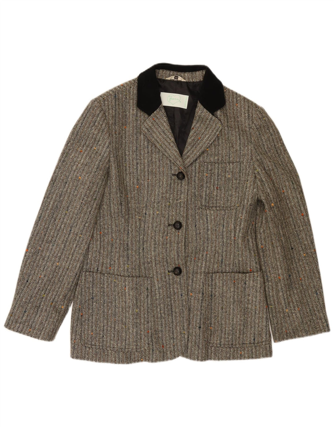 Giacca blazer vintage da donna a 3 bottoni IT 46 grande lana a spina di pesce grigia