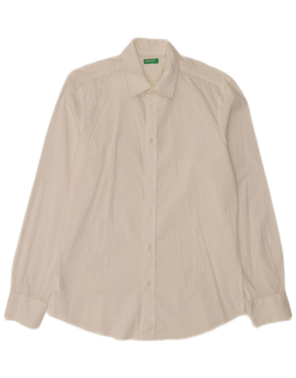 Camicia da uomo Benetton in cotone bianco sporco medio