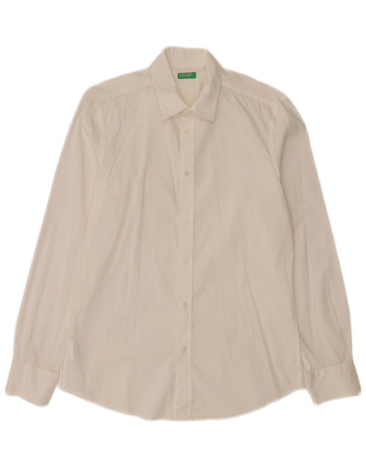 Camicia da uomo Benetton in cotone bianco sporco medio