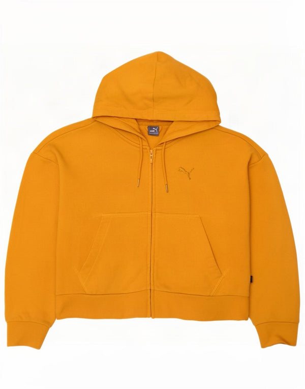 Maglione con cappuccio e zip corta da donna Puma UK 14 cotone giallo medio